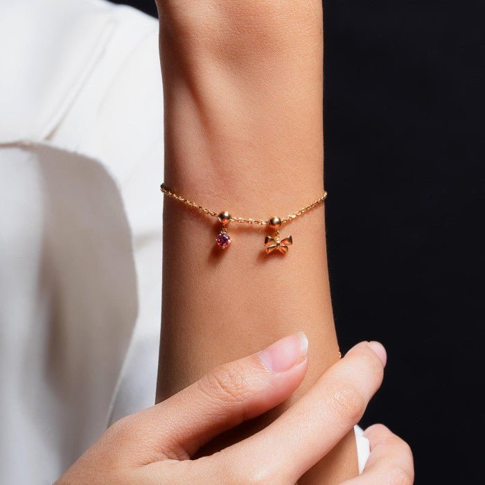 Gelang Serut Emas 7k - Blushing Ribbon Gold Bracelet - The Shades Collection - Juene Jewelry