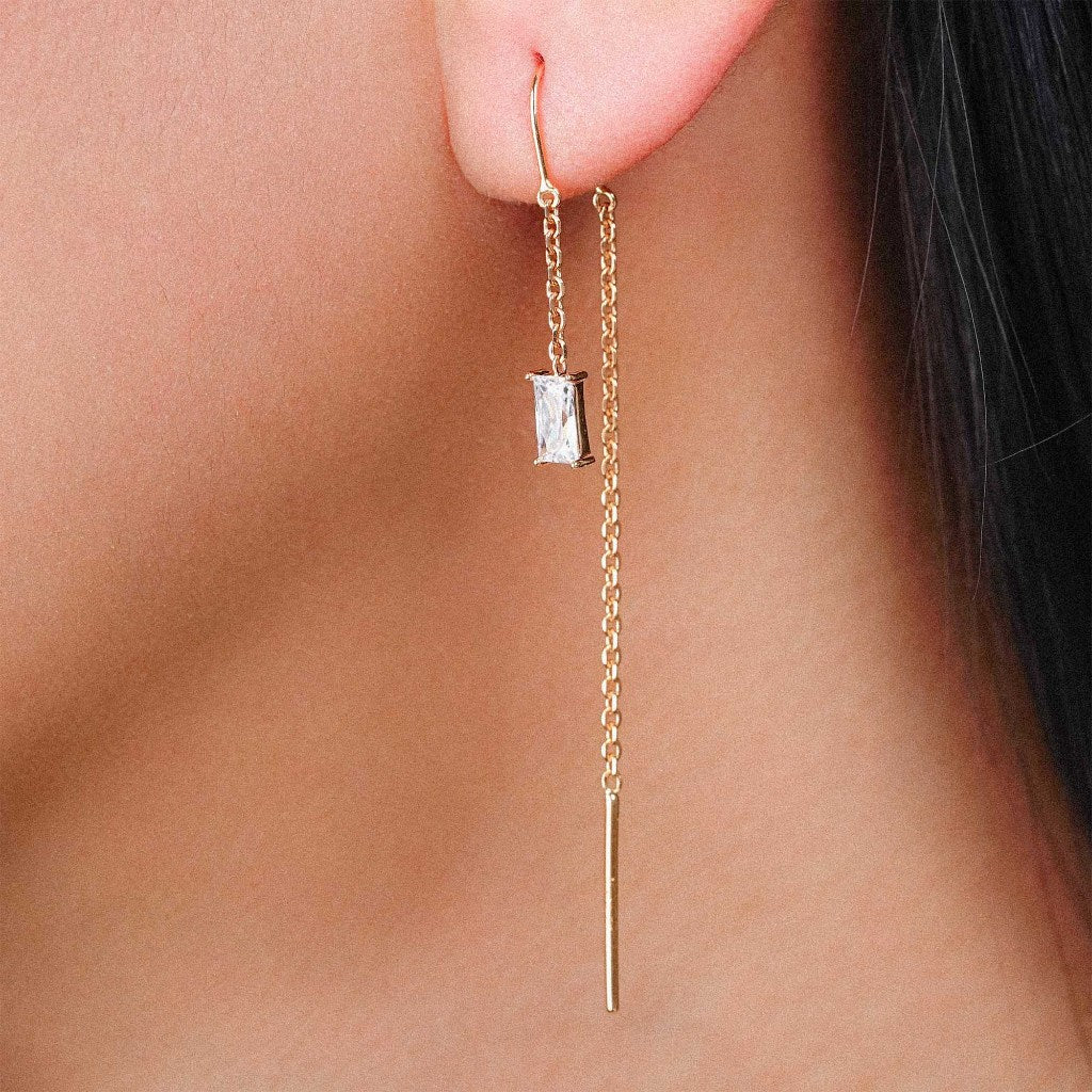 Anting Gantung Emas 7k - Gemma Gold Earring - Quadra Collection - Juene Jewelry